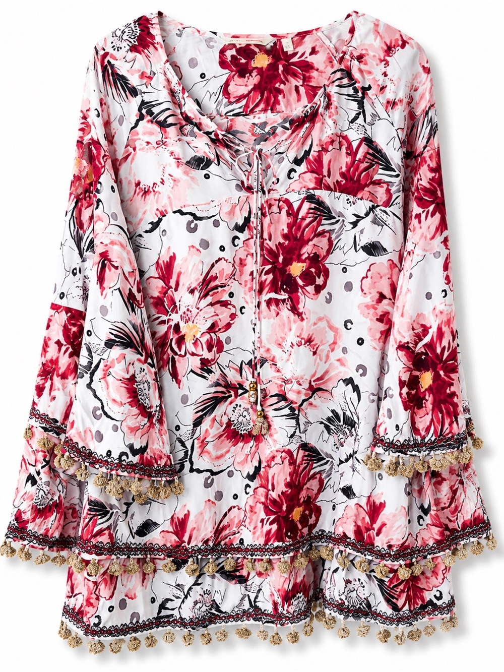 Soft Surroundings Floral Scoop-Neck Top in Burgundy, Pink & Yellow